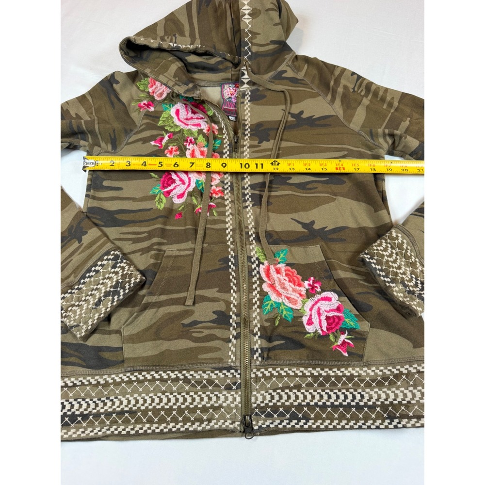 JWLA Johnny Was Camo Floral Embroidered Zip Up Hoodie Jacket Green 3837JW M - Picture 5 of 8